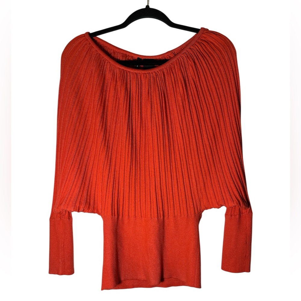Vibrant Red Women's New Direction  Pleated Sweater Size Small Tapered Sleeves